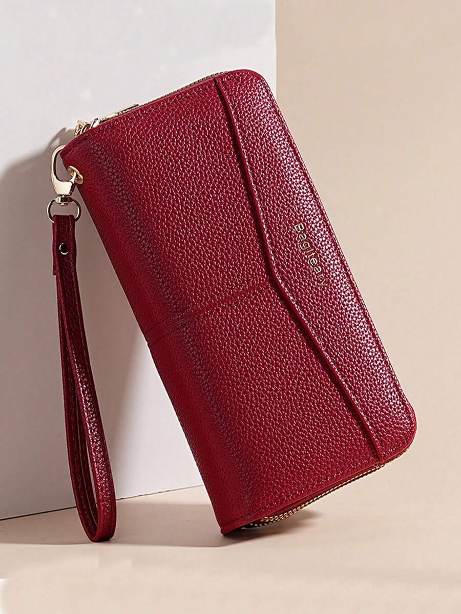 Women's Long Zipper Wallet with Wrist Strap – Multi-Card Phone Holder & Coin Purse (Brown)