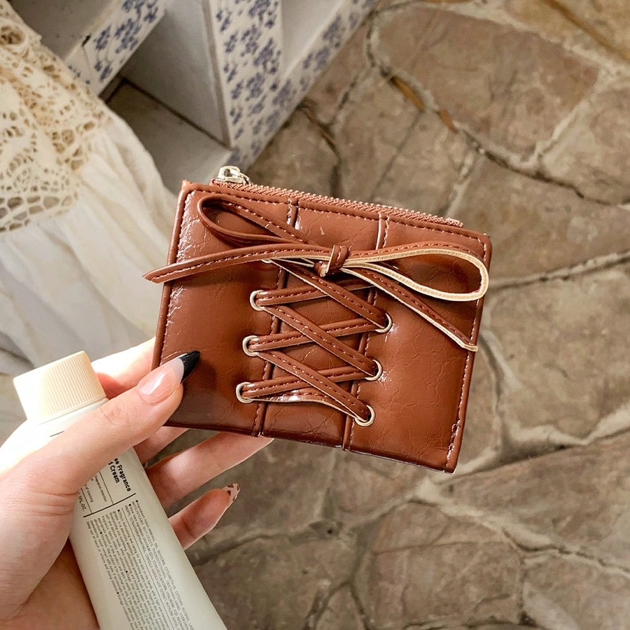 Bow Two-Fold Y2K Leather Wallet – Large Capacity Korean Style Ladies Wallet
