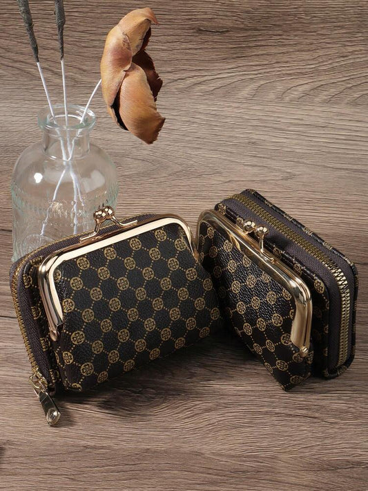 Women's PU Leather Kiss-Lock Coin Purse – Zipper & Hasp, Large Capacity Card & Cash Holder
