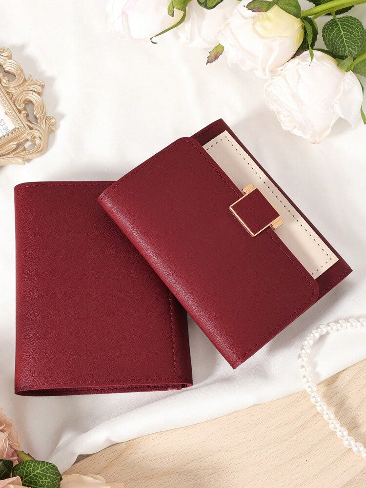 Burgundy Double Fold Mini Wallet with Coin Pocket and Card Slots