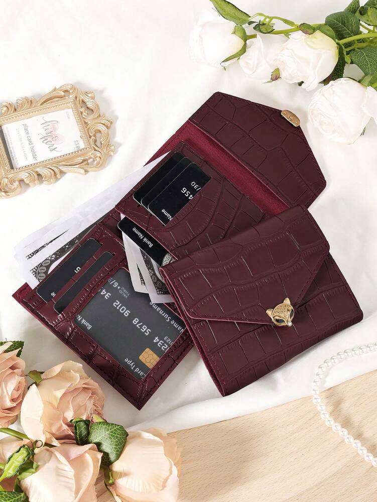 Burgundy Stone Pattern Mini Wallet with Fox Clasp
