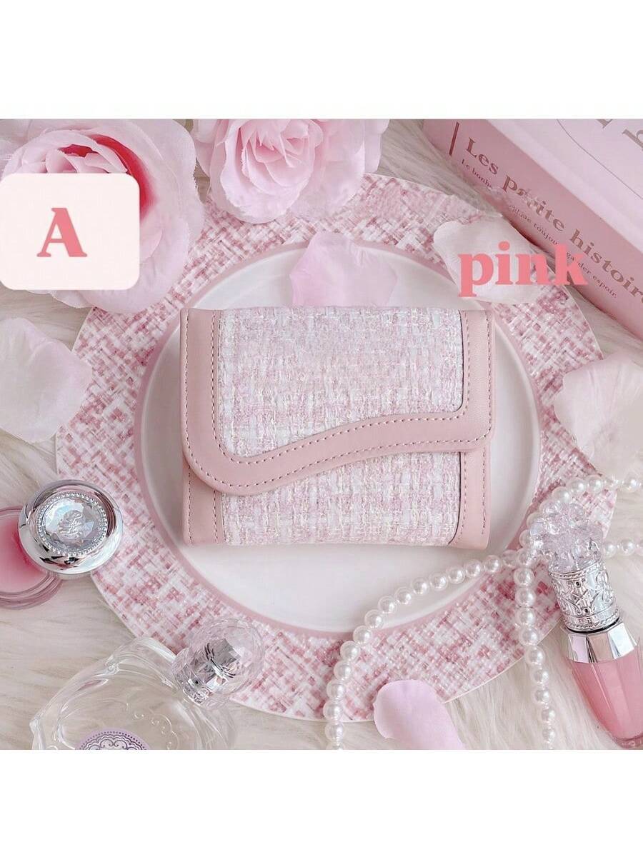 Women’s Minimalist Inspired Korean Style Compact Zipper Coin Card Holder Wallet - Pink
