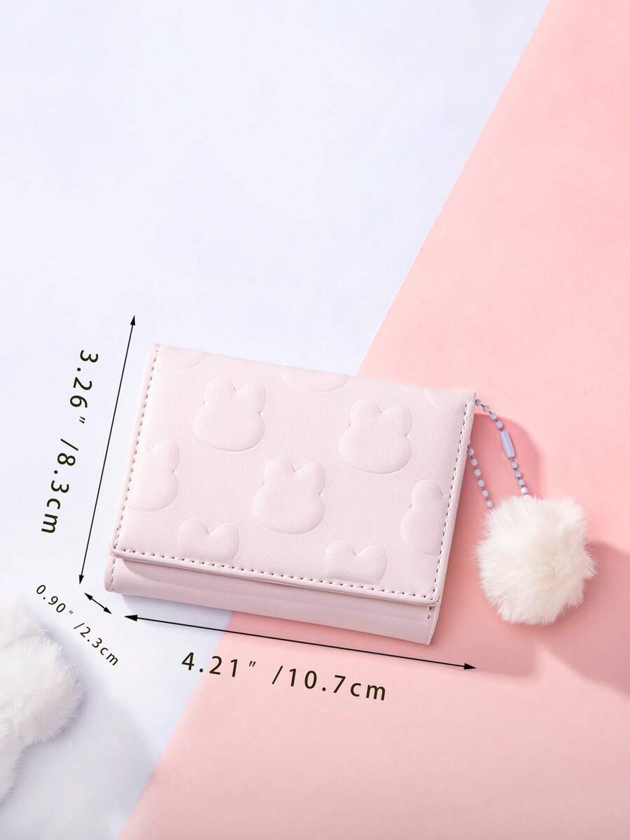 YADAS Plush Bunny Embossed Coin With 3D Pom Pom Valentines For Women Wallet Purse Small Wallet