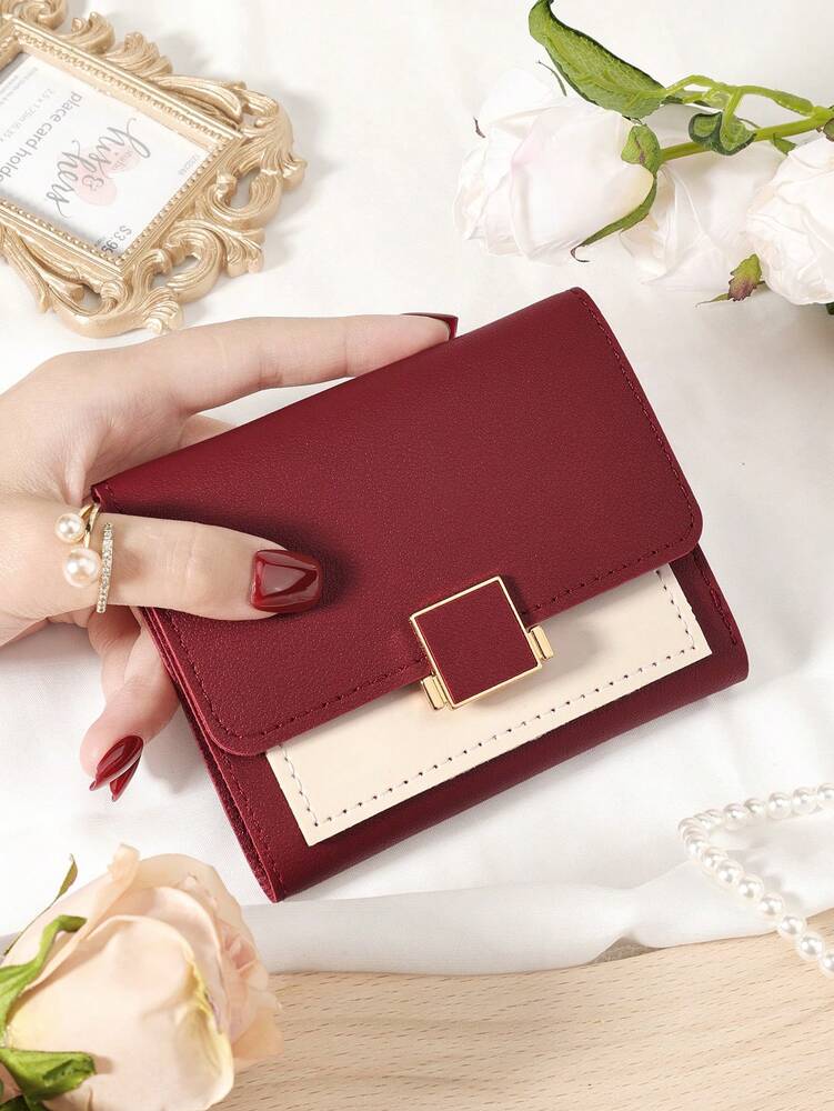 Burgundy Double Fold Mini Wallet with Coin Pocket and Card Slots