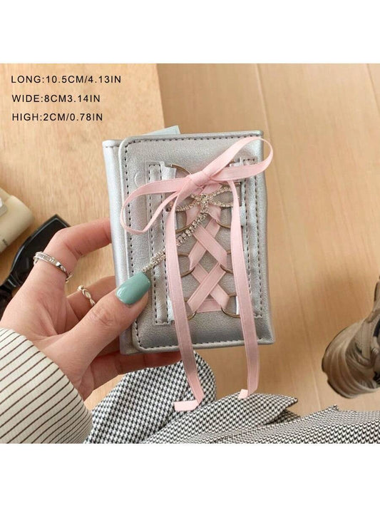 New Sweet Style Lace Bowknot Short Trifold Wallet for Women – High Quality Button-Up Card Holder