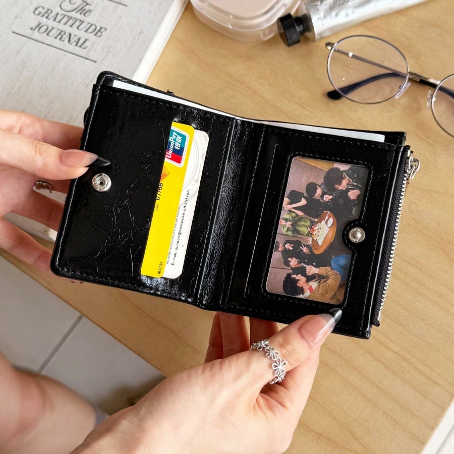 Bow Two-Fold Y2K Leather Wallet – Large Capacity Korean Style Ladies Wallet