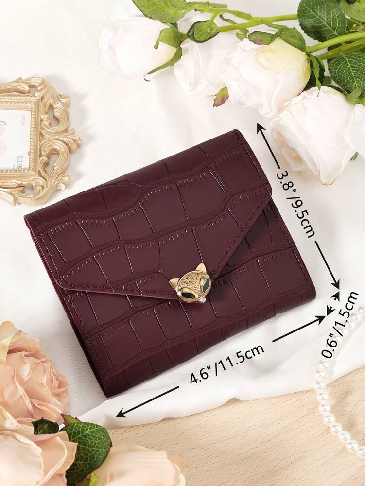 Burgundy Stone Pattern Mini Wallet with Fox Clasp