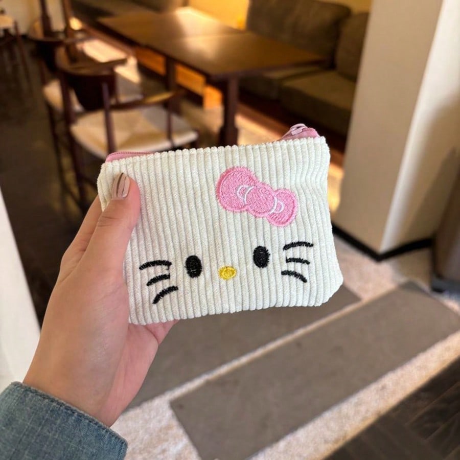 Sanrio [Cute Hello Kitty Pouch] Hello Kitty Makeup Pouch | Cute & Cream Portable Cosmetic Bag With Pink Bow Zipper Closure